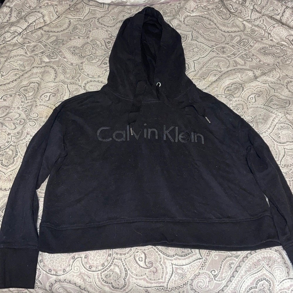 Black velour Calvin Klein cropped hoodie